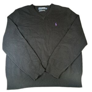 Polo Ralph Lauren Black Lambswool V-neck Mens Pullover Sweater Size L Pony Vtg
